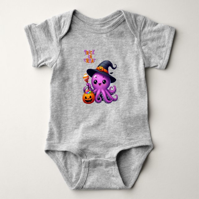 Trick oder Treat Octopus Halloween Baby Strampler (Vorderseite)