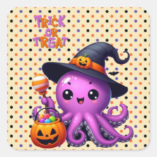 Trick oder Treat Octopus Halloween Quadratischer Aufkleber