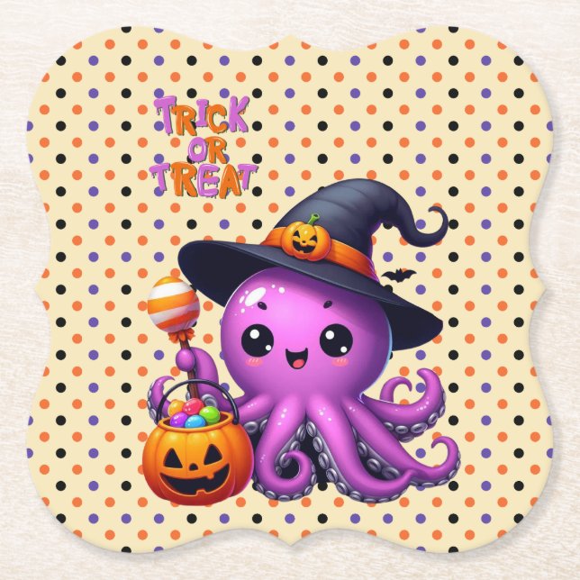 Trick oder Treat Octopus Halloween Untersetzer (Vorderseite)