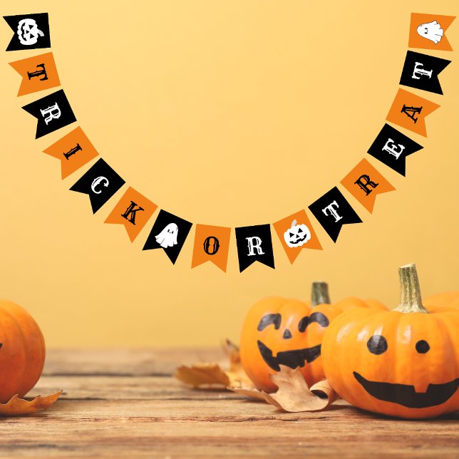 Trick oder Treat Orange und Schwarzes Halloween Wimpelkette (Trick or Treat Orange and Black Halloween Bunting Flags )