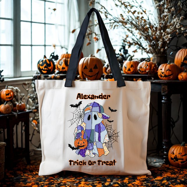 Trick oder Treat Patchwork Ghost Halloween Custom Tragetasche (Von Creator hochgeladen)