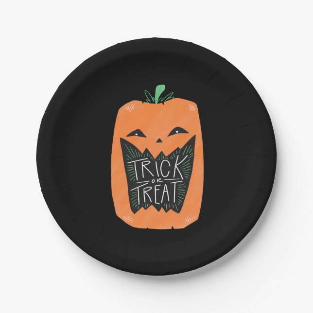 Trick oder Treat Pumpkin-Halloween-Party Pappteller (Vorderseite)