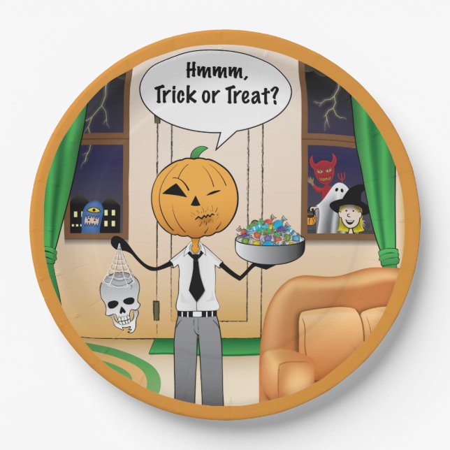 Trick oder Treat Pumpkin Vater Pappteller (Vorderseite)