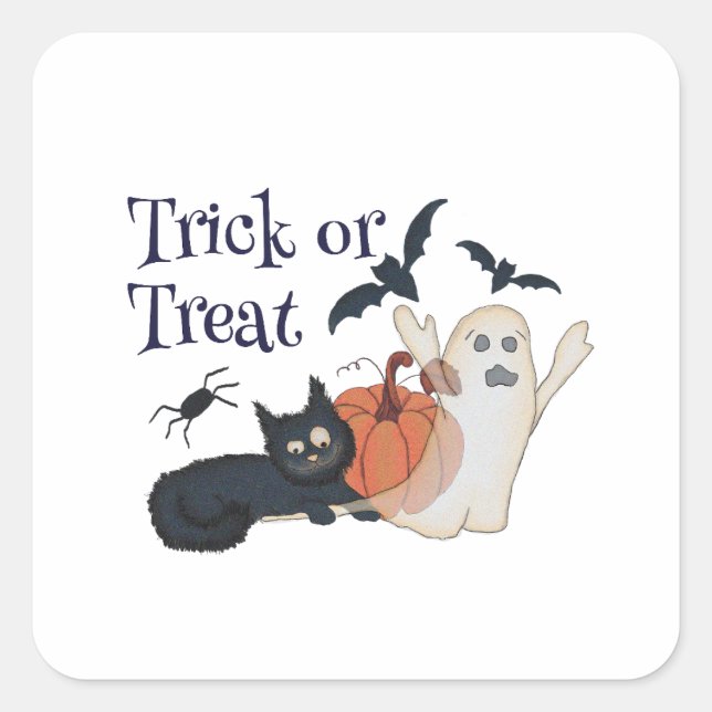 Trick oder Treat Quadratischer Aufkleber (Vorderseite)