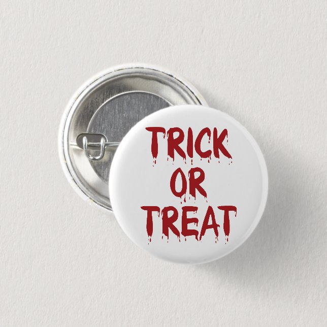 Trick oder Treat roten Blut Typografie Halloween Button (Vorne & Hinten)