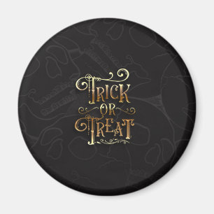 Trick oder Treat Skulls Black & Gold Halloween Magnet
