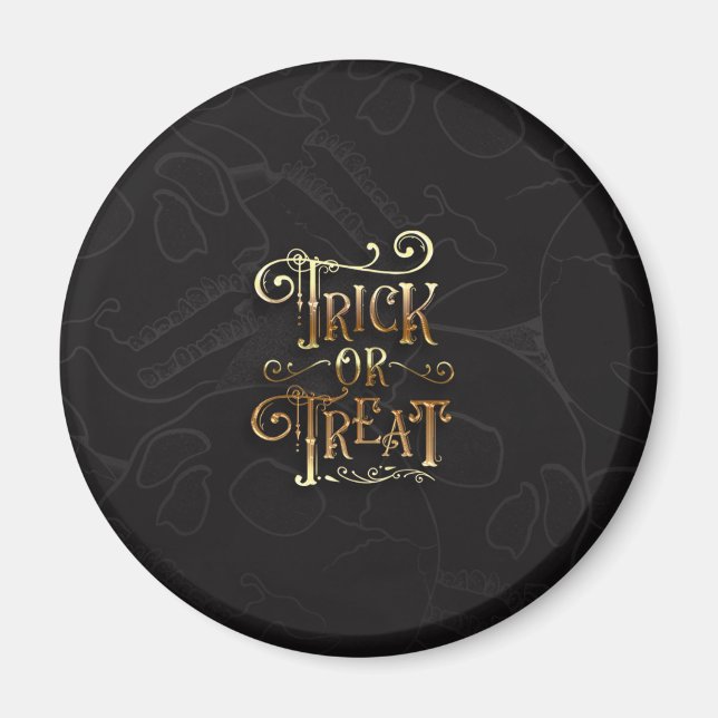 Trick oder Treat Skulls Black & Gold Halloween Magnet (Vorne)