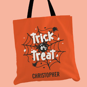 Trick oder Treat Spider Web Personalisiertes Hallo Tasche