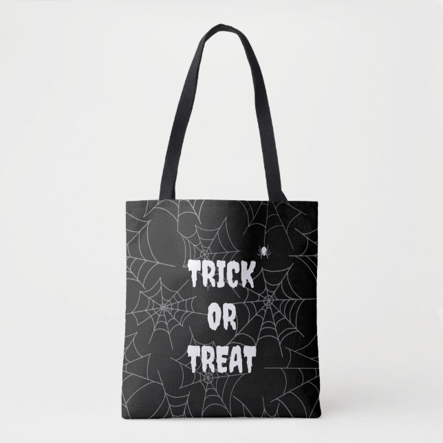 Trick oder Treat Spiderweb Black Halloween Tote Ba Tasche (Vorderseite)