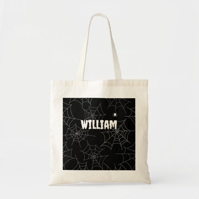 Trick oder Treat Spiderweb Black Halloween Tote Ba Tragetasche (Vorne)