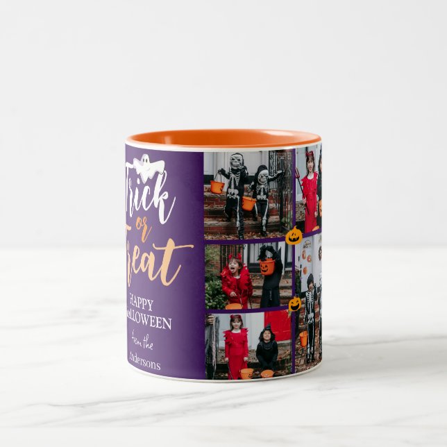 Trick oder Treat | Spooky Halloween Family Foto Zweifarbige Tasse (Mittel)