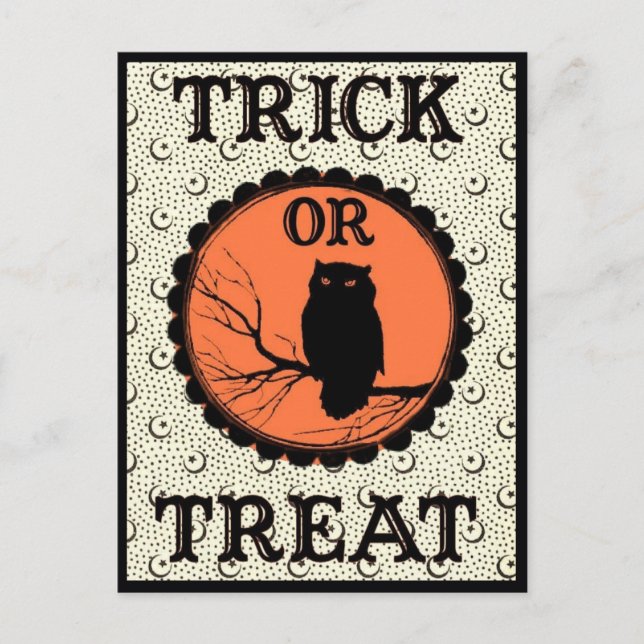 Trick oder Treat Spooky Halloween Owl Postkarte (Vorderseite)