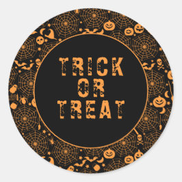 Trick oder Treat Spooky Orange und Black Halloween Runder Aufkleber