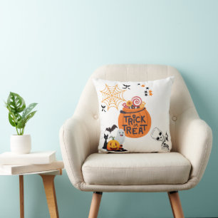 Trick oder Treat Super Niedliches weißes Halloween Kissen