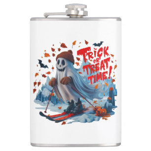 Trick oder Treat Time: Ghost Ski Fun Design Flachmann