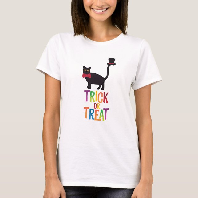 Trick oder Treat Tuxedo Cat Halloween T-Shirt (Vorderseite)