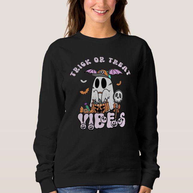 Trick oder Treat Vibes Retro Ghost Halloween Sweatshirt (Vorderseite)
