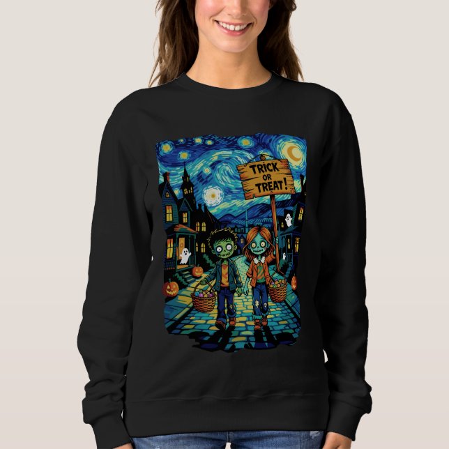 Trick oder Treat Zombies - Van Gogh Starry Hallowe Sweatshirt (Vorderseite)
