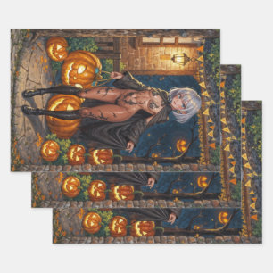 Trick oder Treater, mutiges Halloween-Kostümmädche Geschenkpapier Set
