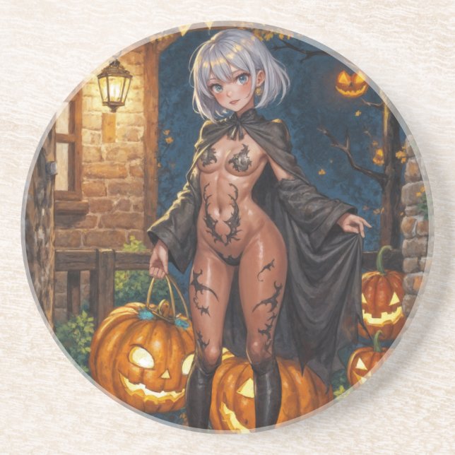 Trick oder Treater, mutiges Halloween-Kostümmädche Getränkeuntersetzer (Vorne)