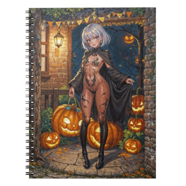 Trick oder Treater, mutiges Halloween-Kostümmädche Notizblock (Vorderseite)