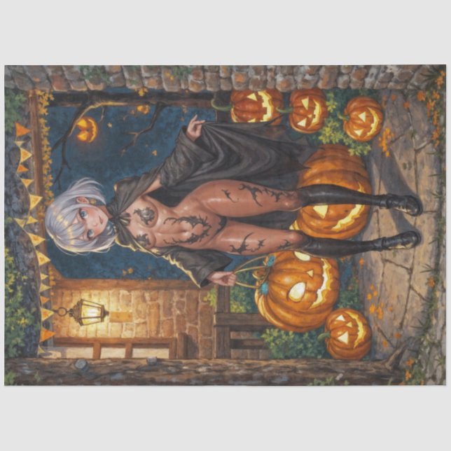 Trick oder Treater, mutiges Halloween-Kostümmädche Seidenpapier (Vorderseite)
