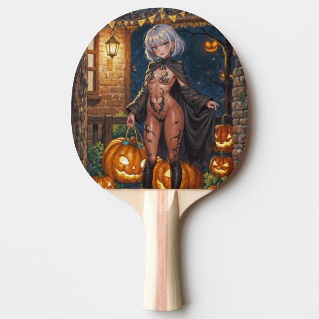 Trick oder Treater, mutiges Halloween-Kostümmädche Tischtennis Schläger (Vorderseite)