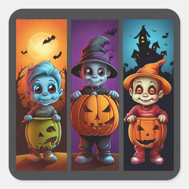 Trick oder Treaters Quadratischer Aufkleber (Vorderseite)