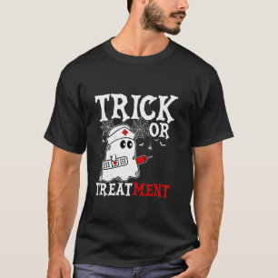 Trick oder Treatment Nurse Halloween Ghost Kostüm T-Shirt