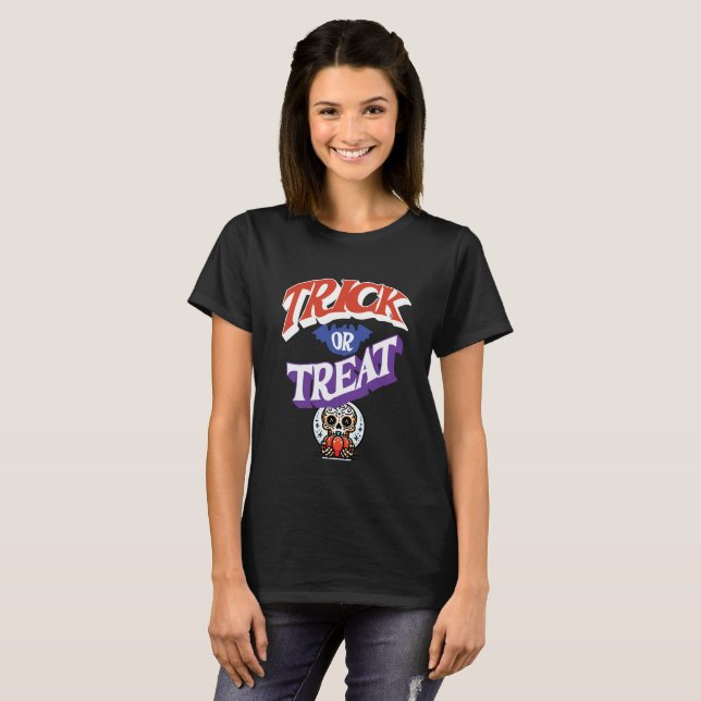 Trick oder Treff Halloween Schädeldesign T-Shirt (Vorne ganz)