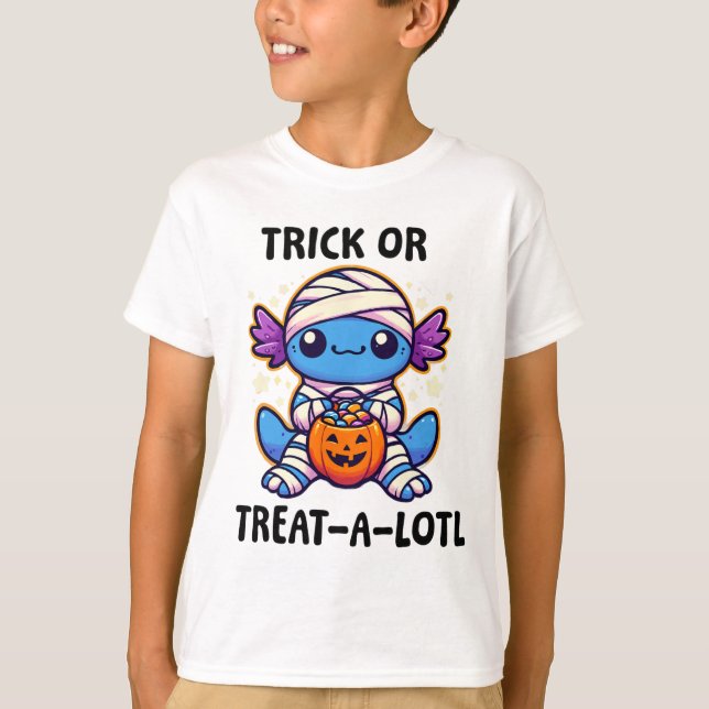 Trick oder Trete ein großes Axolotl Mummy Hallowee T-Shirt (Vorderseite)
