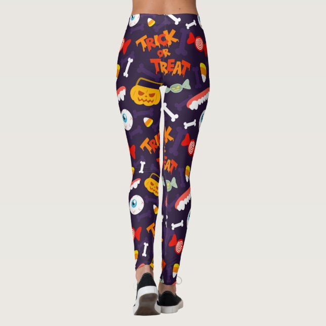 Trick oder Trete Niedliche Halloween-Kürbismonster Leggings (Rückseite)