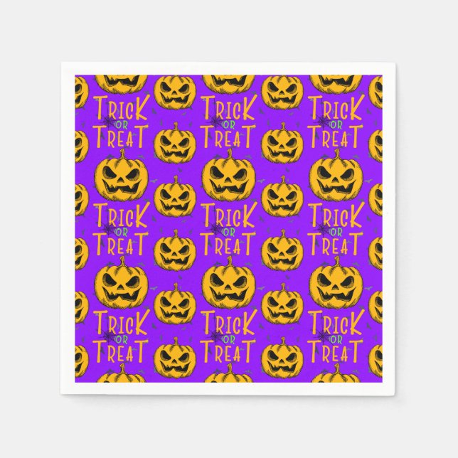 Trick oder Treten Creepy Pumpkins Halloween-Party Serviette (Vorderseite)
