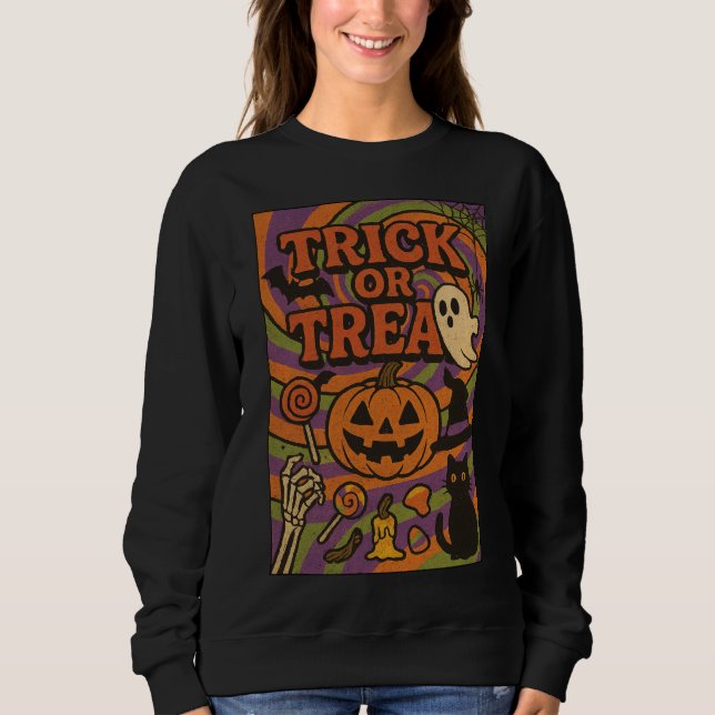 Trick oder Treten kompletter Brust Halloween Kleid Sweatshirt (Vorderseite)