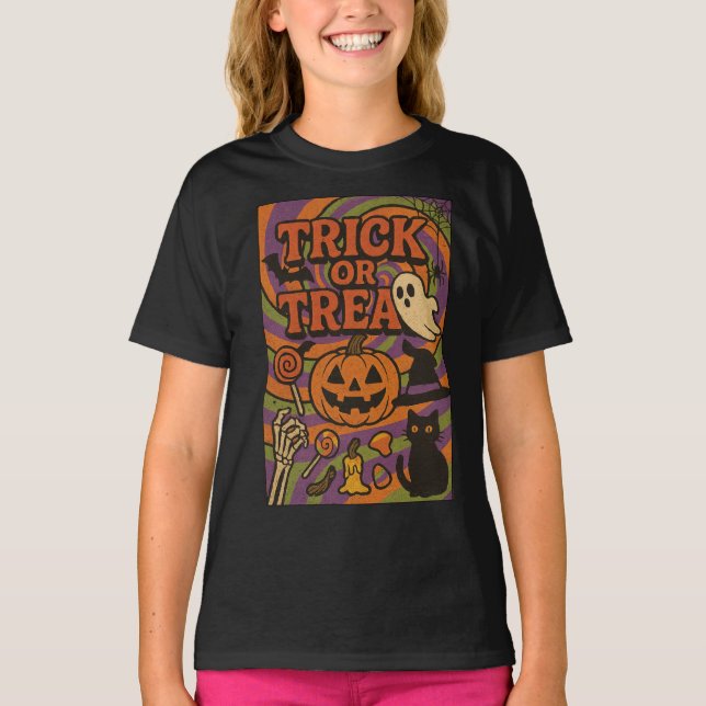 Trick oder Treten kompletter Brust Halloween Kleid T-Shirt (Vorderseite)