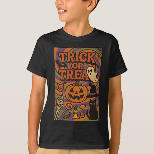 Trick oder Treten kompletter Brust Halloween Kleid T-Shirt (Vorderseite)