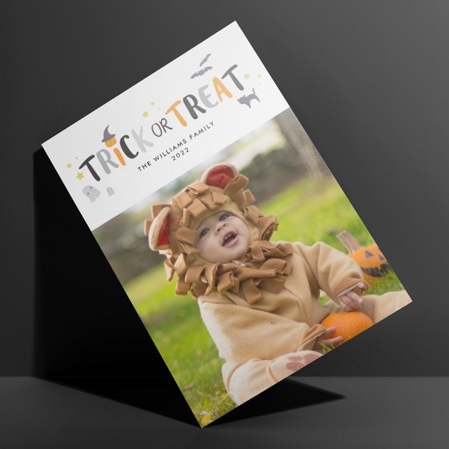 Trick oder Treten Niedliche Halloween-Fotokarte Karte (Von Creator hochgeladen)