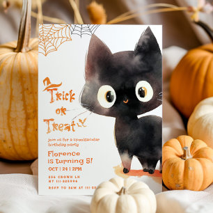 Trick oder Treten niedliches Schwarze Katze Spookt Einladung