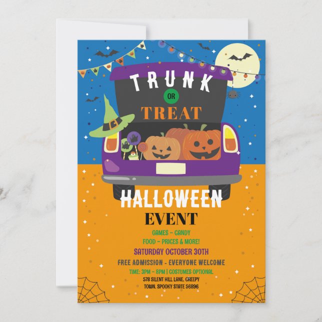 Trick oder Trunk Event Halloween Car Party Einladung (Vorderseite)
