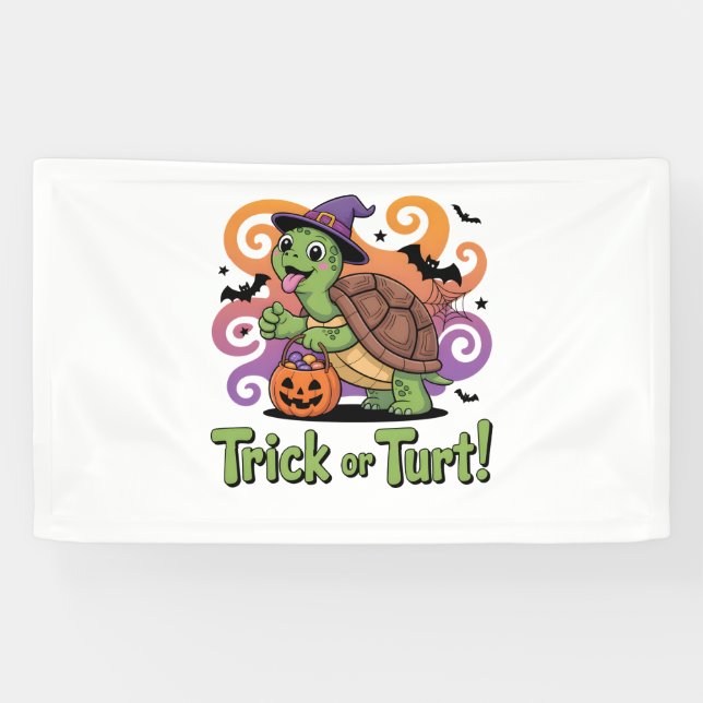 Trick oder Turt Funny Turtle Halloween Banner (Horizontal)