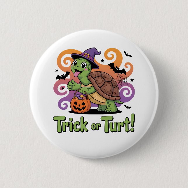 Trick oder Turt Funny Turtle Halloween Button (Vorderseite)