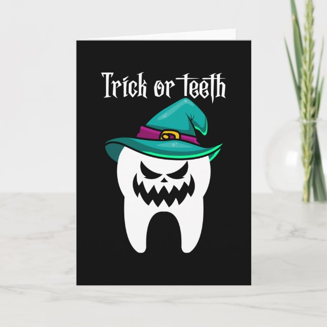 Trick oder Zähne Funny Dentist Dental Halloween-Ge Karte (Vorderseite)