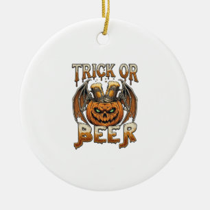 Trick Or Beer Halloween-Kürbis-Skelett-Flügel-Tass Keramik Ornament