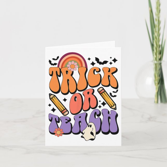 Trick or lehren Groovy Lehrer Ghost Funny Hallowee Karte (Vorderseite)