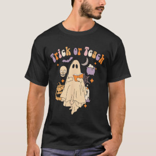 Trick or lehren Groovy Lehrer Halloween Retro Flor T-Shirt