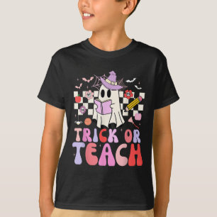 Trick or lehren Groovy Lehrer Halloween Retro Flor T-Shirt