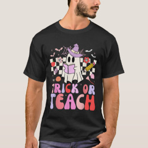Trick or lehren Groovy Lehrer Halloween Retro Flor T-Shirt