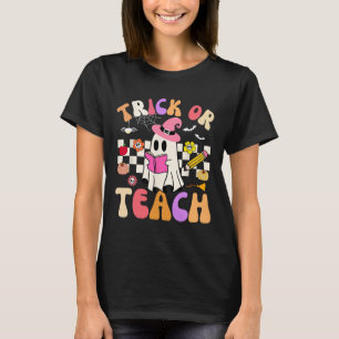 Trick or lehren Groovy Lehrer Halloween Retro Flor T-Shirt