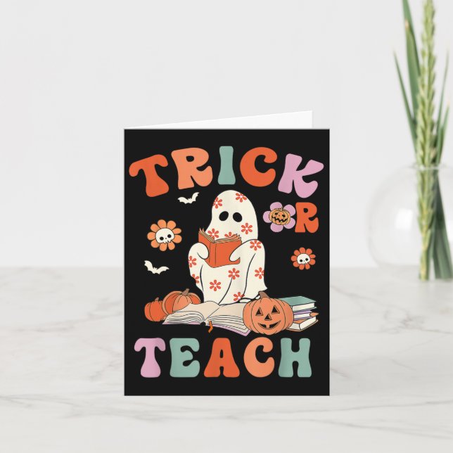 Trick or lehren Retro Groovy Blumenlehrer H Karte (Vorderseite)
