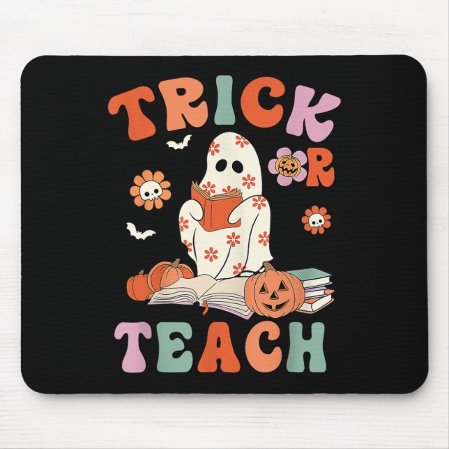 Trick or lehren Retro Groovy Blumenlehrer H Mousepad (Vorne)